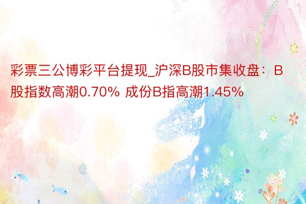 彩票三公博彩平台提现_沪深B股市集收盘：B股指数高潮0.70% 成份B指高潮1.45%